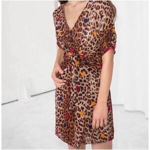 Paris Atelier & Other Stories Animal Print Polka Dot Bohemian Women 8 Mini Dress